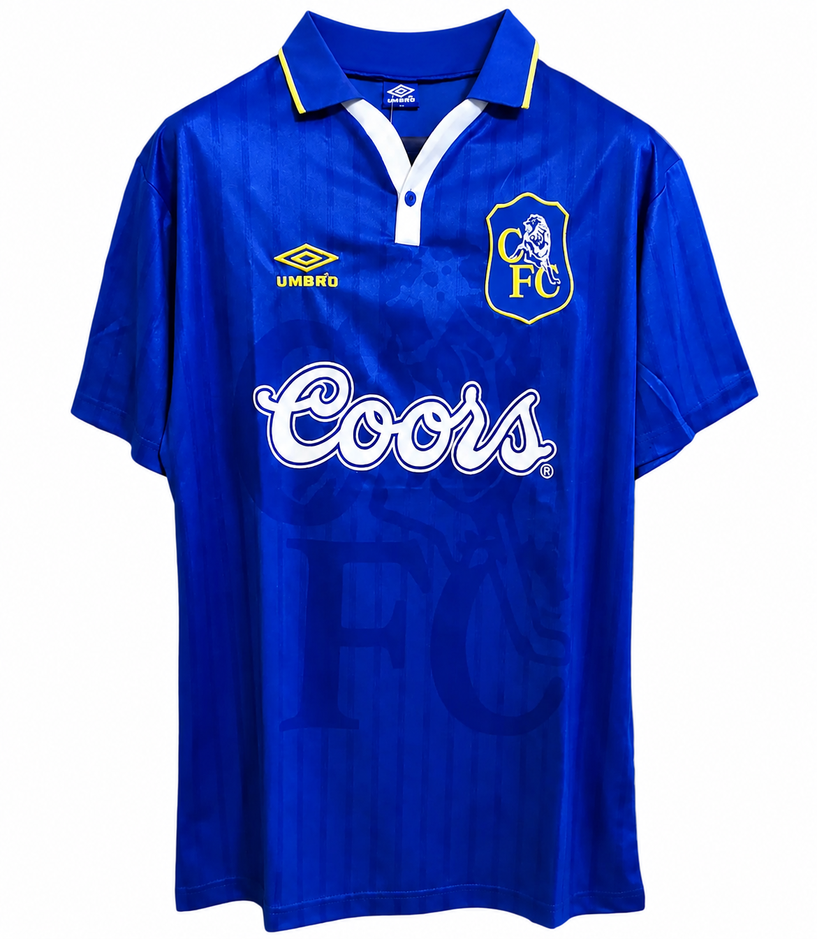 Blue sports jersey with Coors logo and Umbro branding on a white background