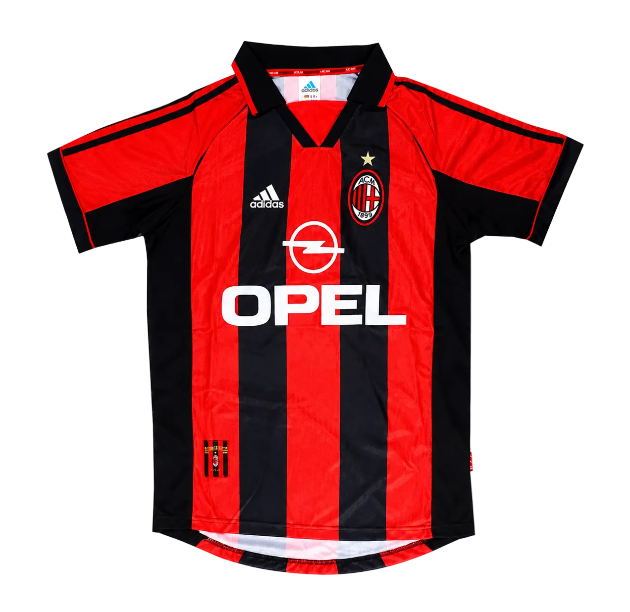 Red and black striped sports jersey with Adidas and Opel logos on a white background