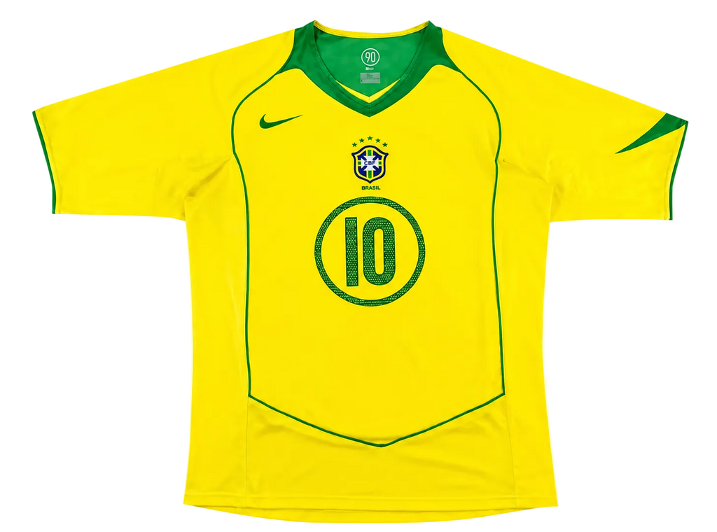 Yellow soccer jersey with green accents and number 10 on a white background