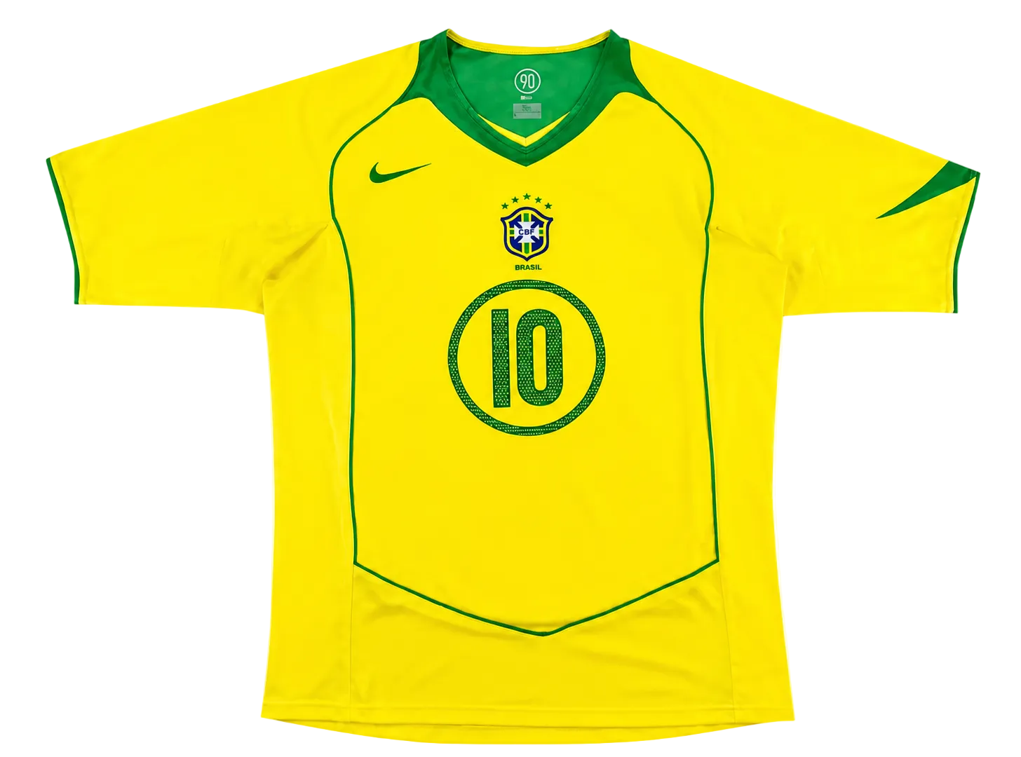 Yellow soccer jersey with green accents and number 10 on a white background
