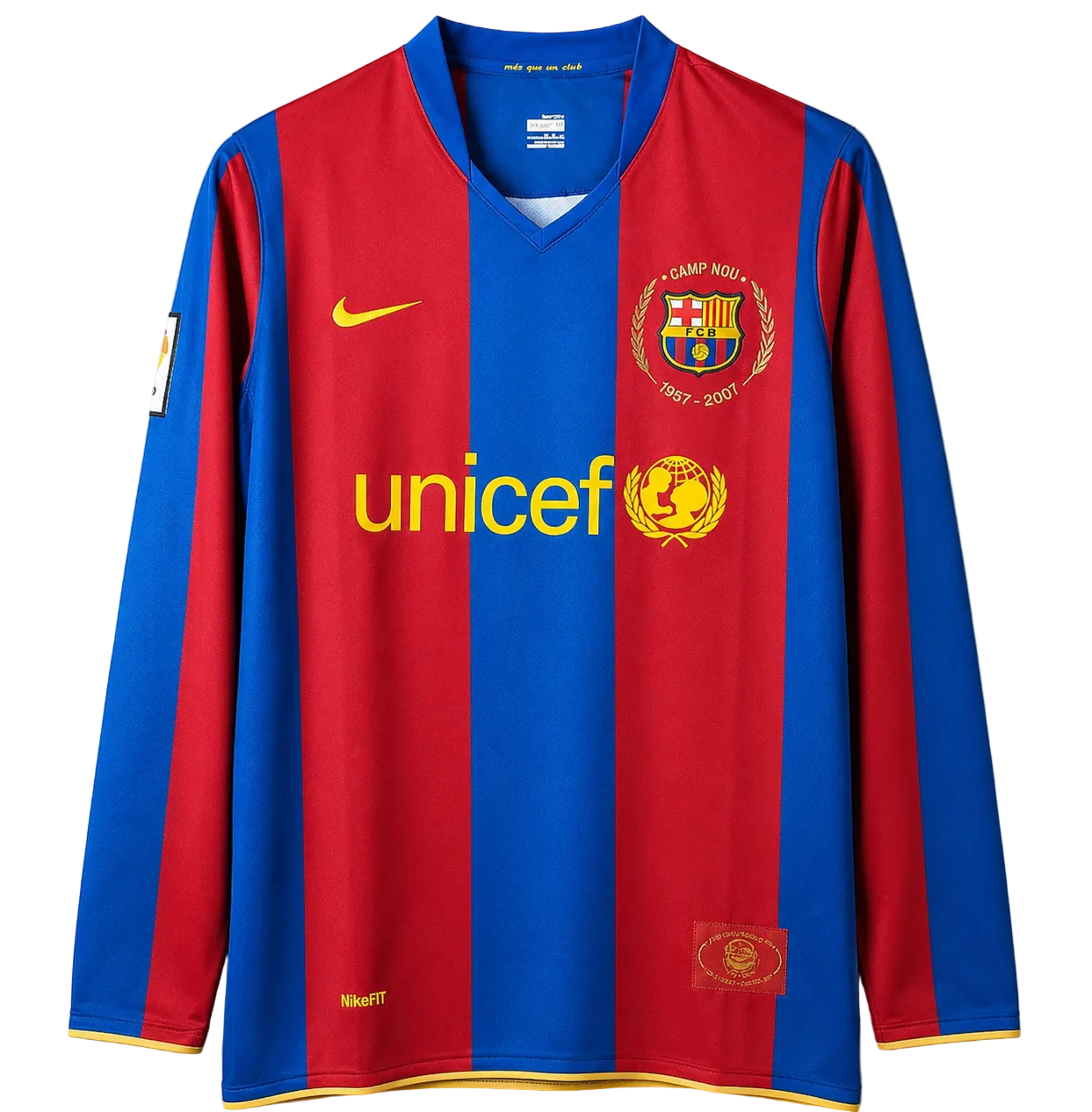 Red and blue sports jersey with Nike and Unicef logos on a gray background