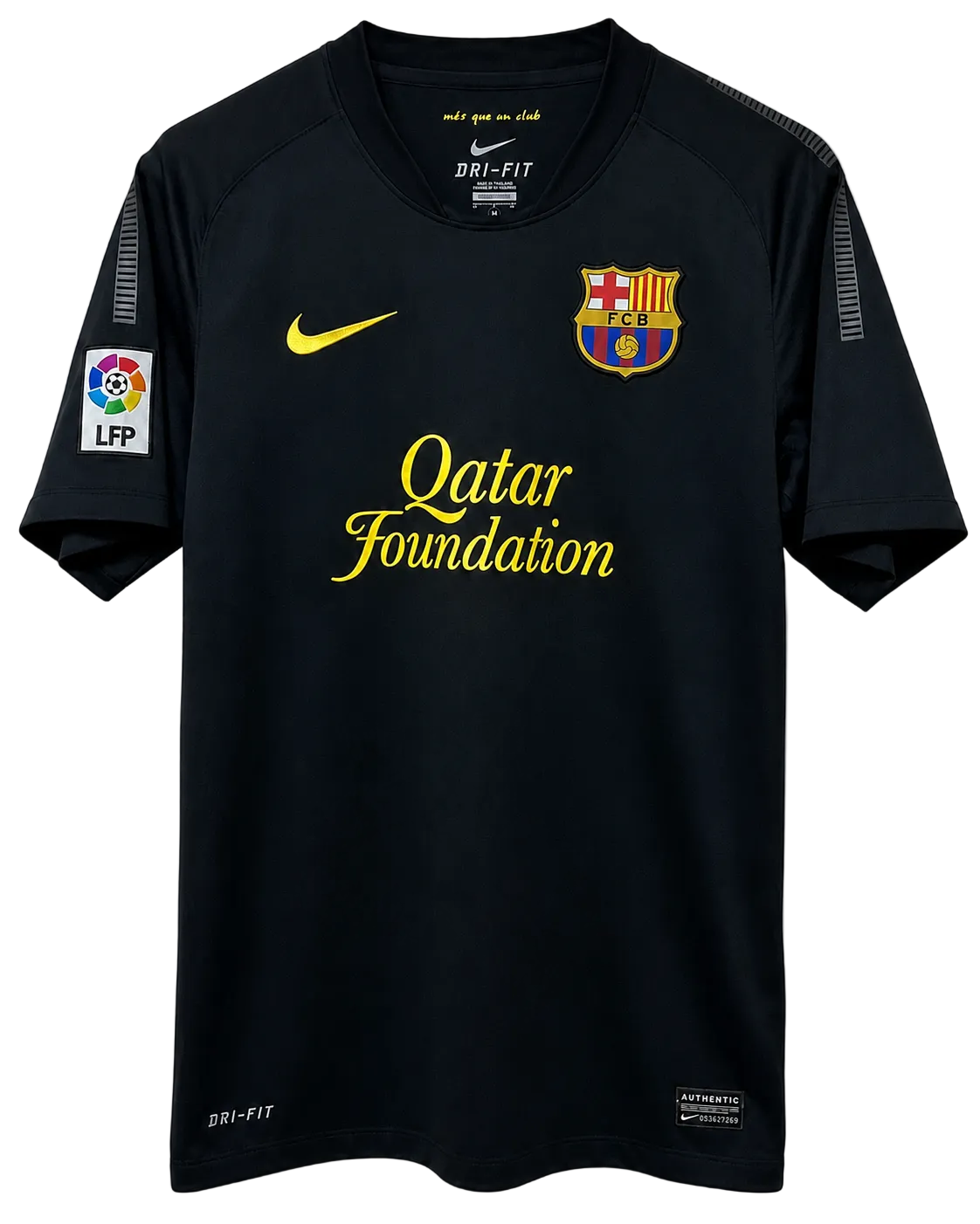 Black sports jersey with Nike and FC Barcelona logos on a white background