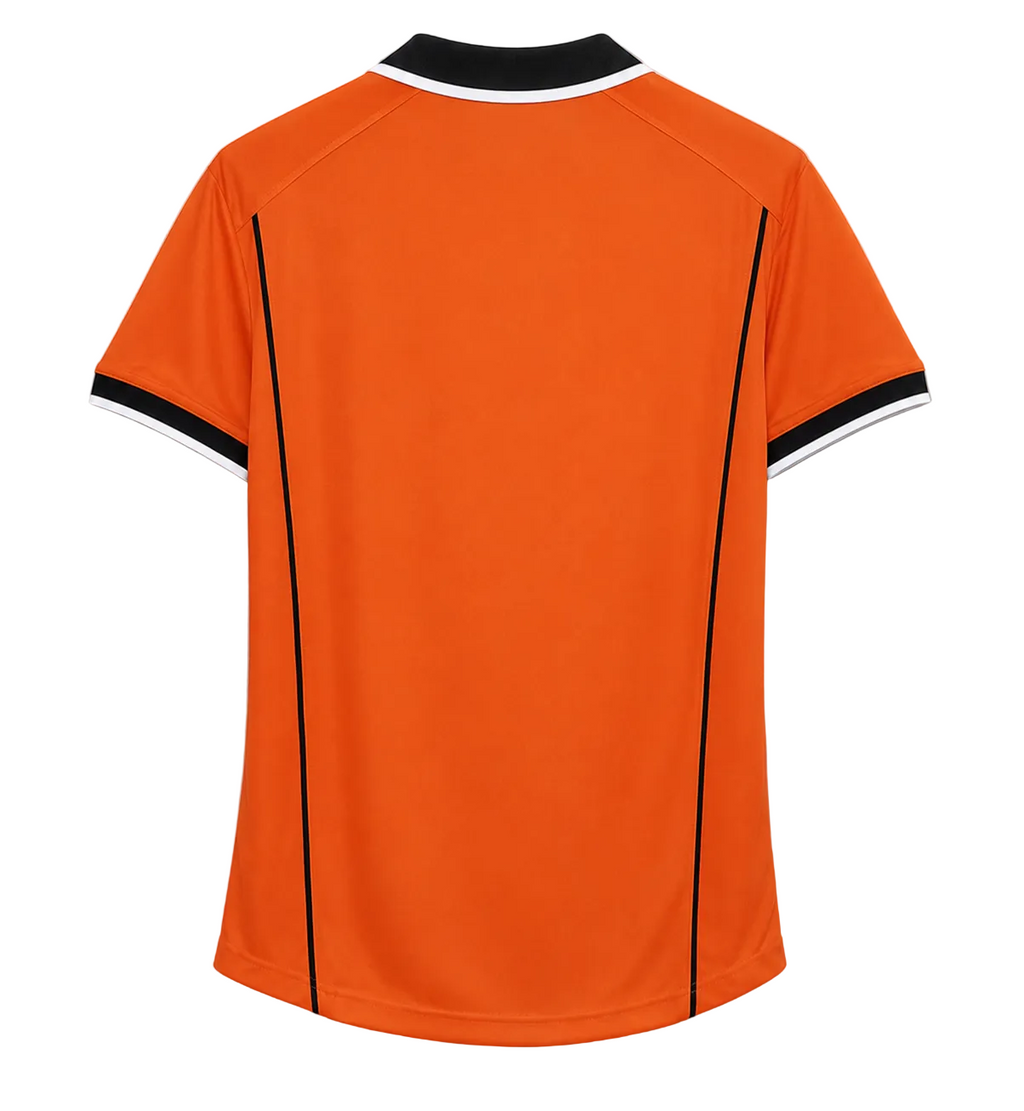 Orange sports jersey with black accents on a gray background
